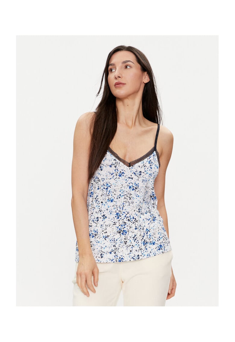 Maiou de pijama de dama - alb si albastru - floral