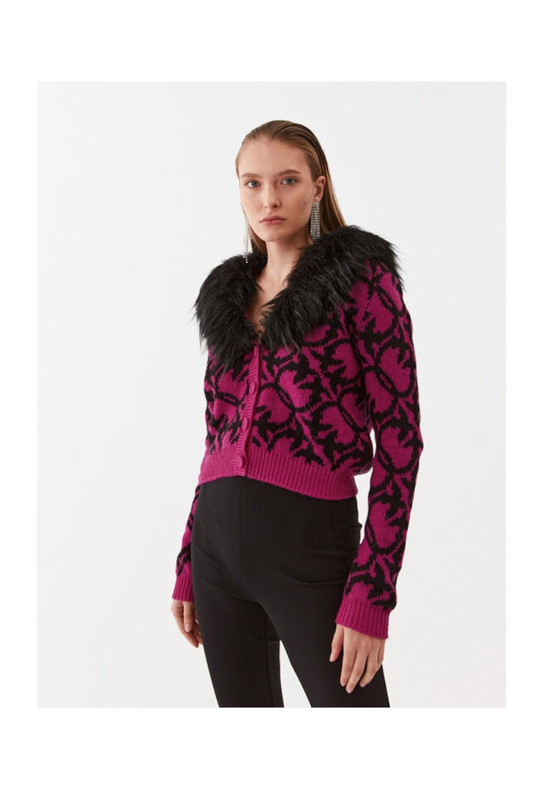 Cardigan dama negru-roz - pulover