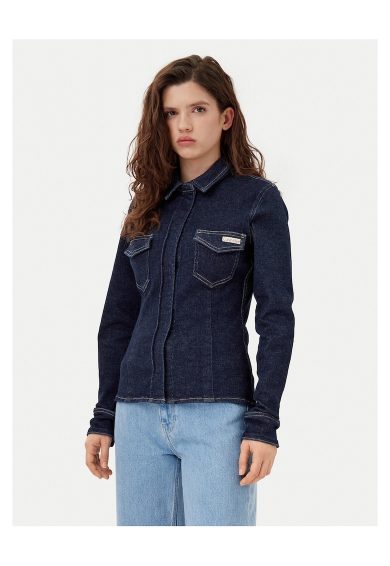 Camasa din denim pentru femei bleumarin