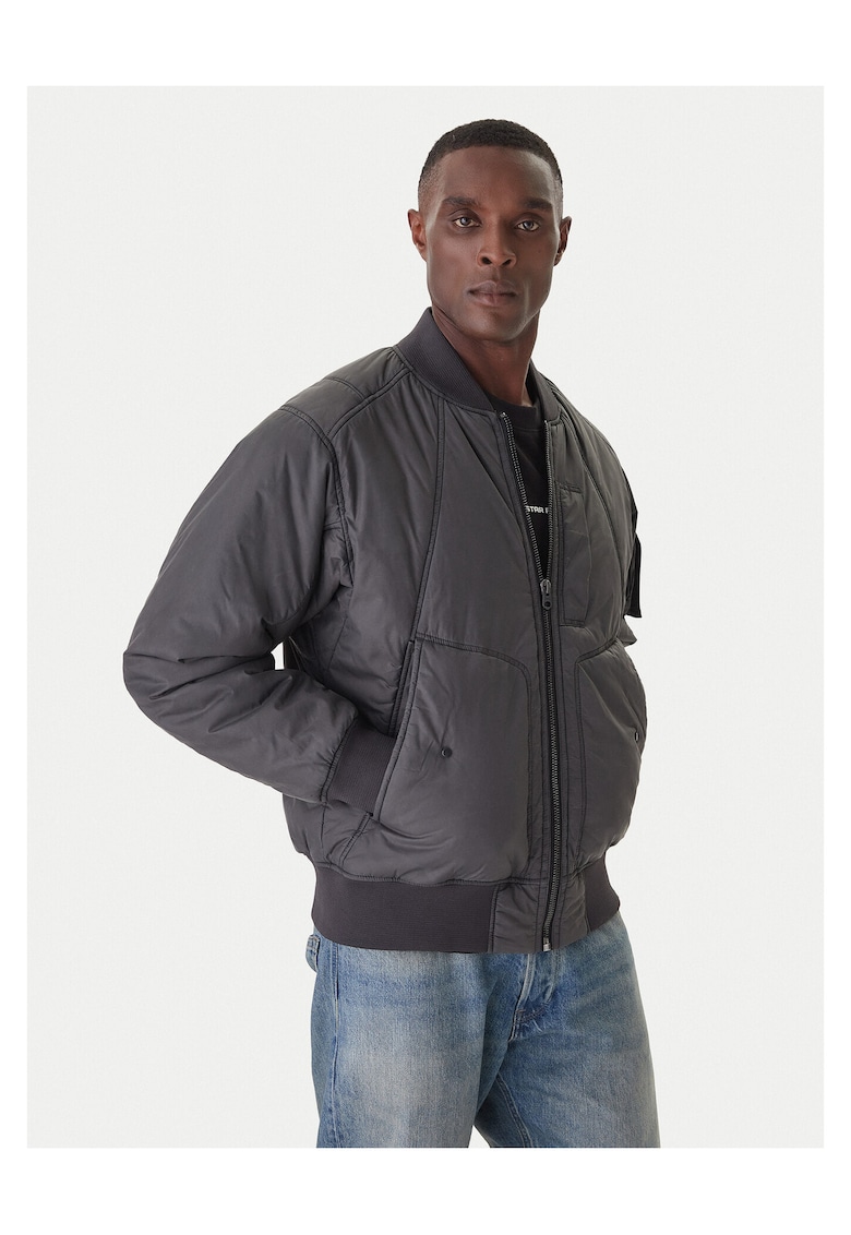 Geaca bomber barbati - gri - poliamida - fermoar -