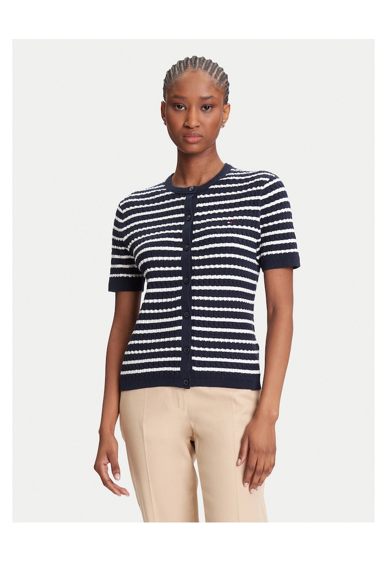 Cardigan dama bleumarin-alb - pulover de iarna