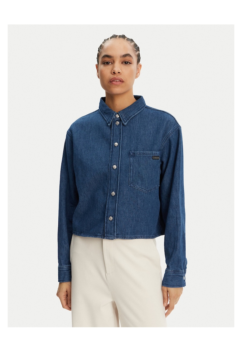 Camasa din denim pentru femei bleumarin -