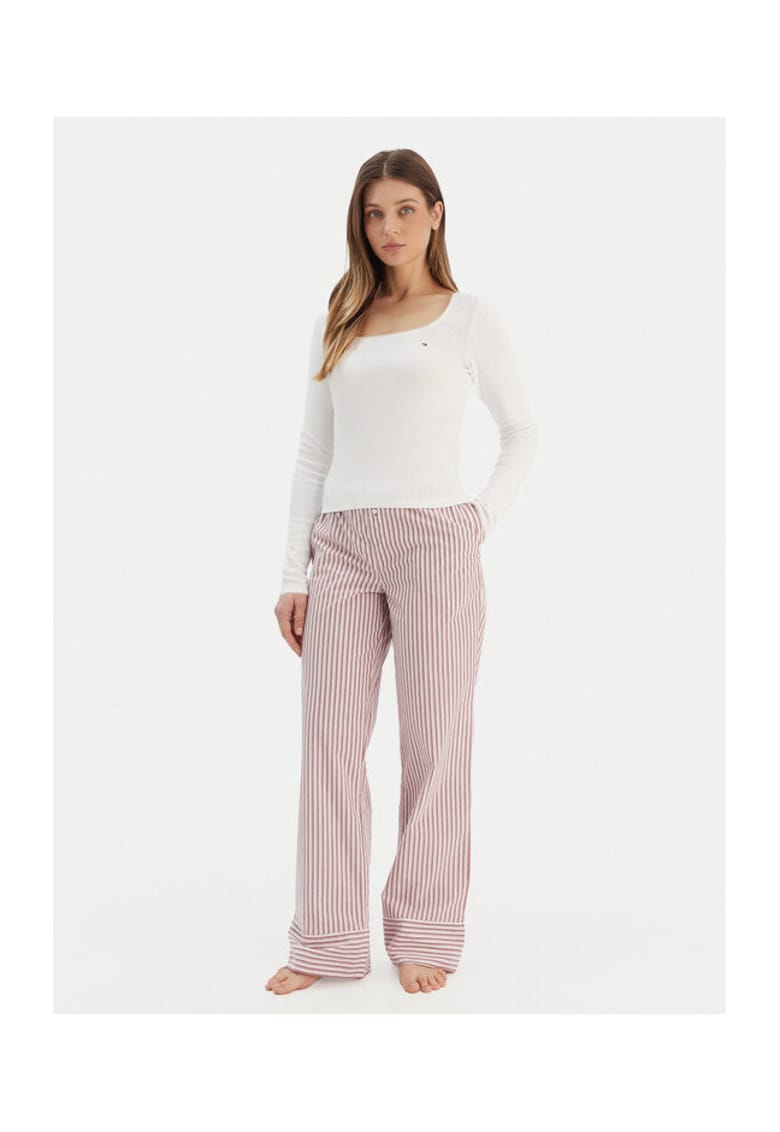 Pijamale dama ecru - rosu - dungi