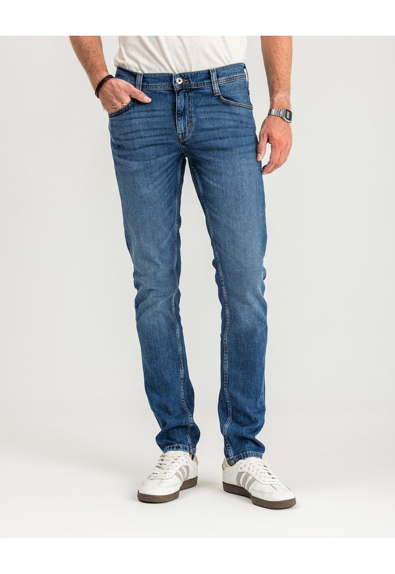 Blugi Barbati - Oregon Slim - Slim Fit - Talie Medie - Confortabdwqfli Si Rezistenti - Material Elastic - Croiala Clasica - Ideali Pentru Munca Si Zilnic - Fermoar - Bumbac - Elastan - Albastru - Albastru inchis