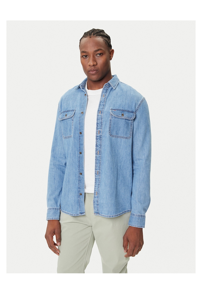 Camasa din denim barbati albastru - fabricat de calitate