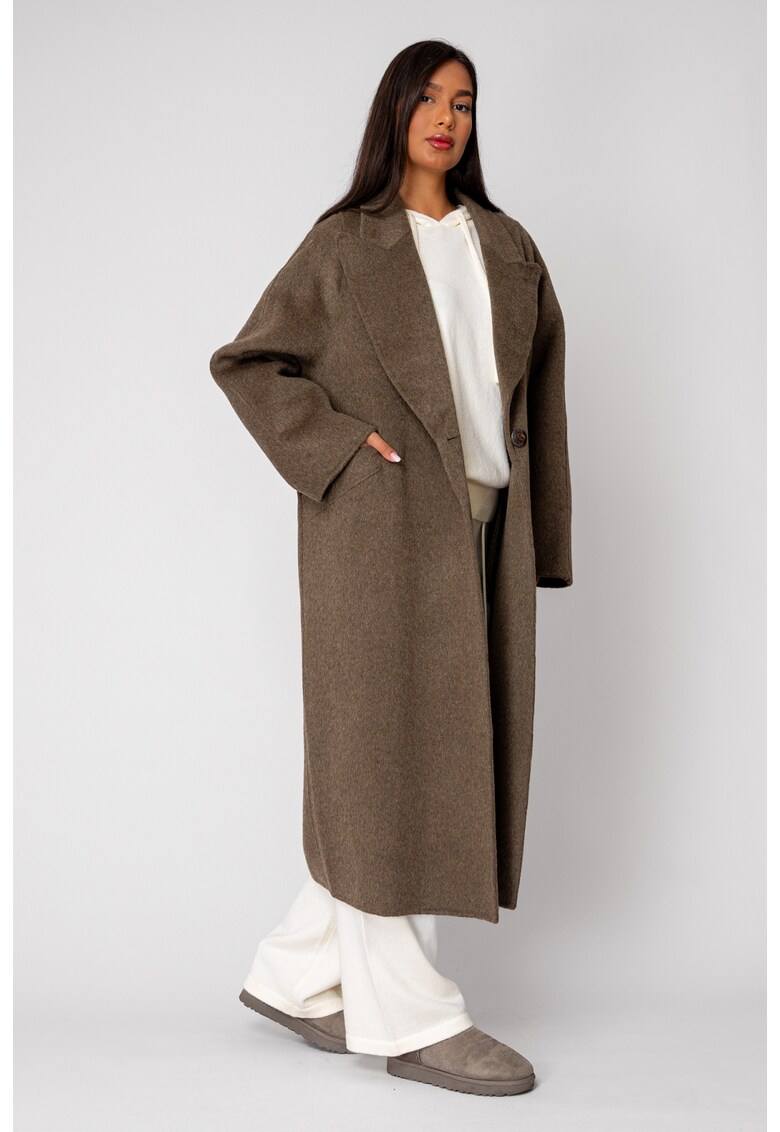 Palton lung din 100% Lana - Dusty Kaki 18431 - Kaki