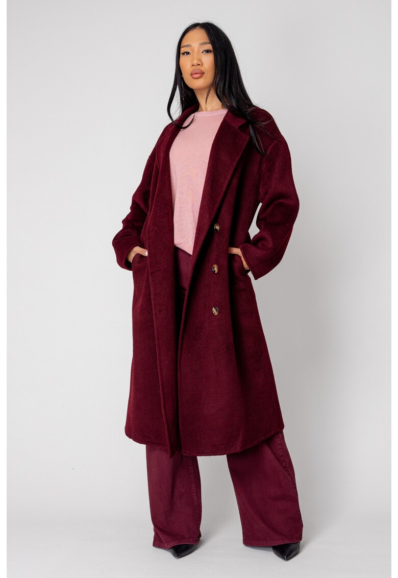 Palton lung din mix de lana 18421 - Visiniu