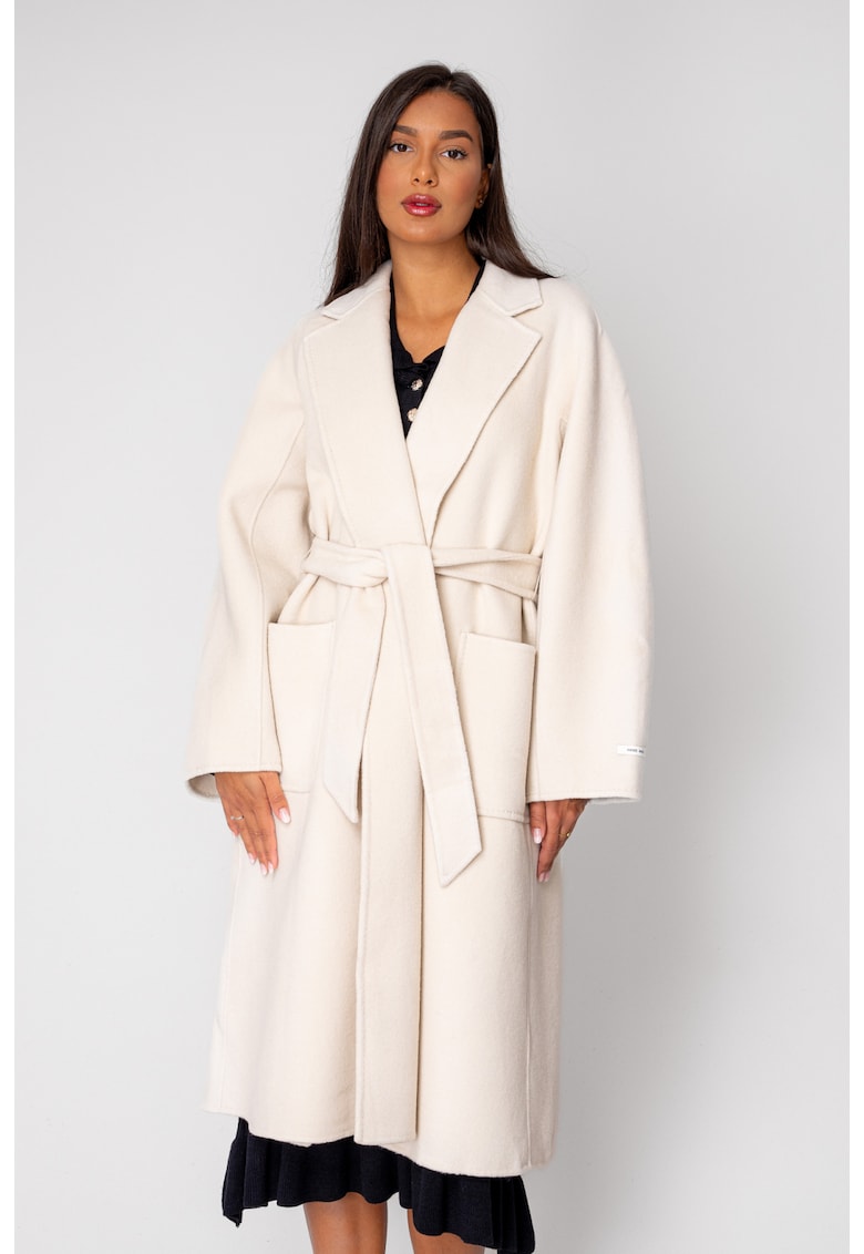 Palton lung handmade din Lana - Cream 18794 - Bej