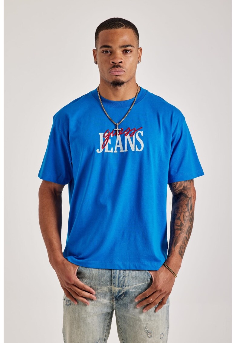 Tricou Barbati - Albastru - Bumbac - Logo Brodat - Oversize Fit 2457 - Albastru