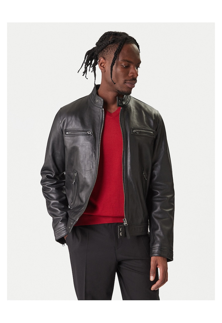 Geaca de piele barbati neagra