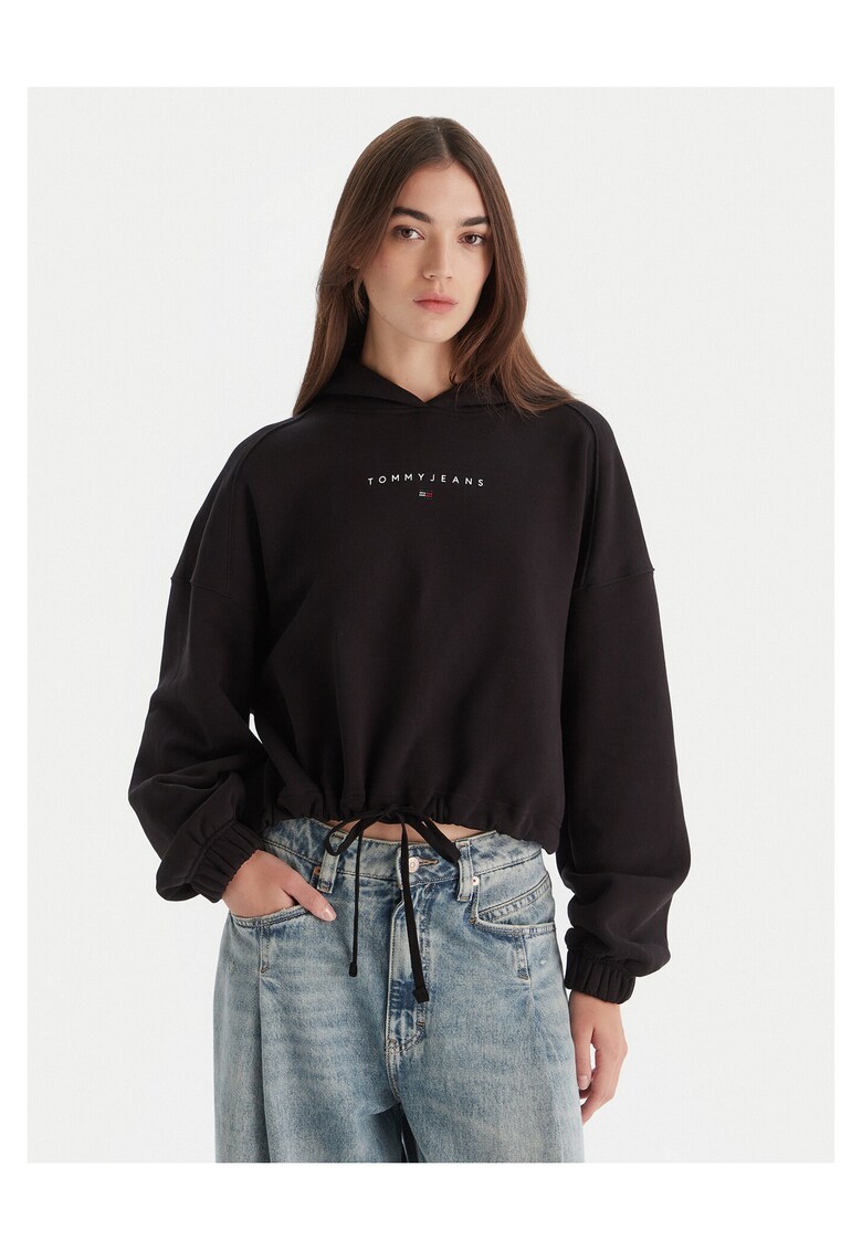 Hanorac dama negru - textil - cu gluga si logo