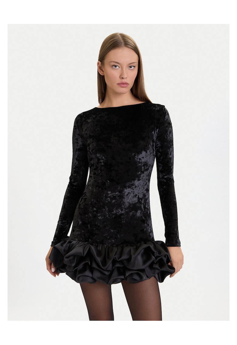 Rochie cocktail - fermoar - negru - poliester