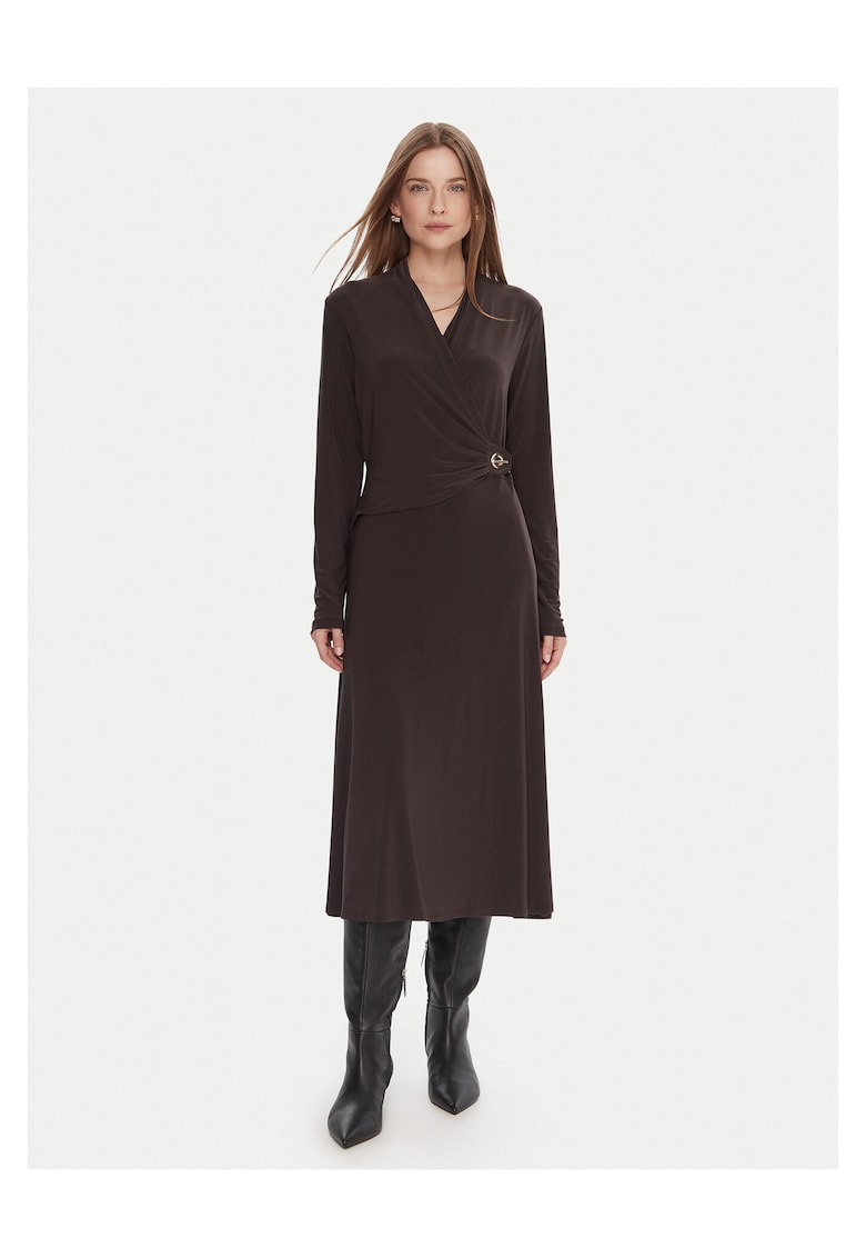 Rochie de cocktail - fermoar - maro - poliester -