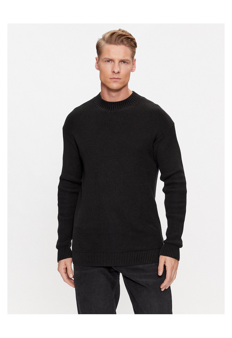 Bluza barbati - guler - negru - bumbac -