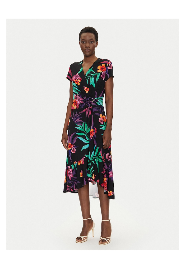 Rochie de zi - flori colorate - negru