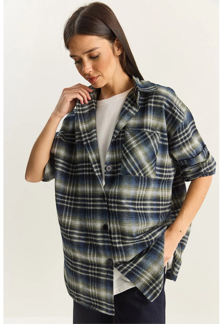 Camasa dama - supradimensionata - carouri - verde - bumbac - One Size