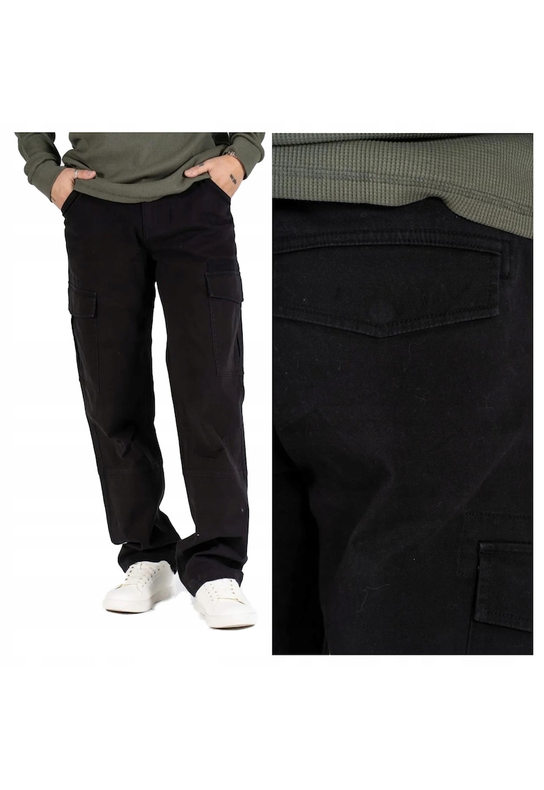 Pantaloni Barbati - Gerry Cargo - Loose Fit - Talie Medie - Fermoar - Lungi - 5 Buzunare - Bumbac - Elastan - Negru