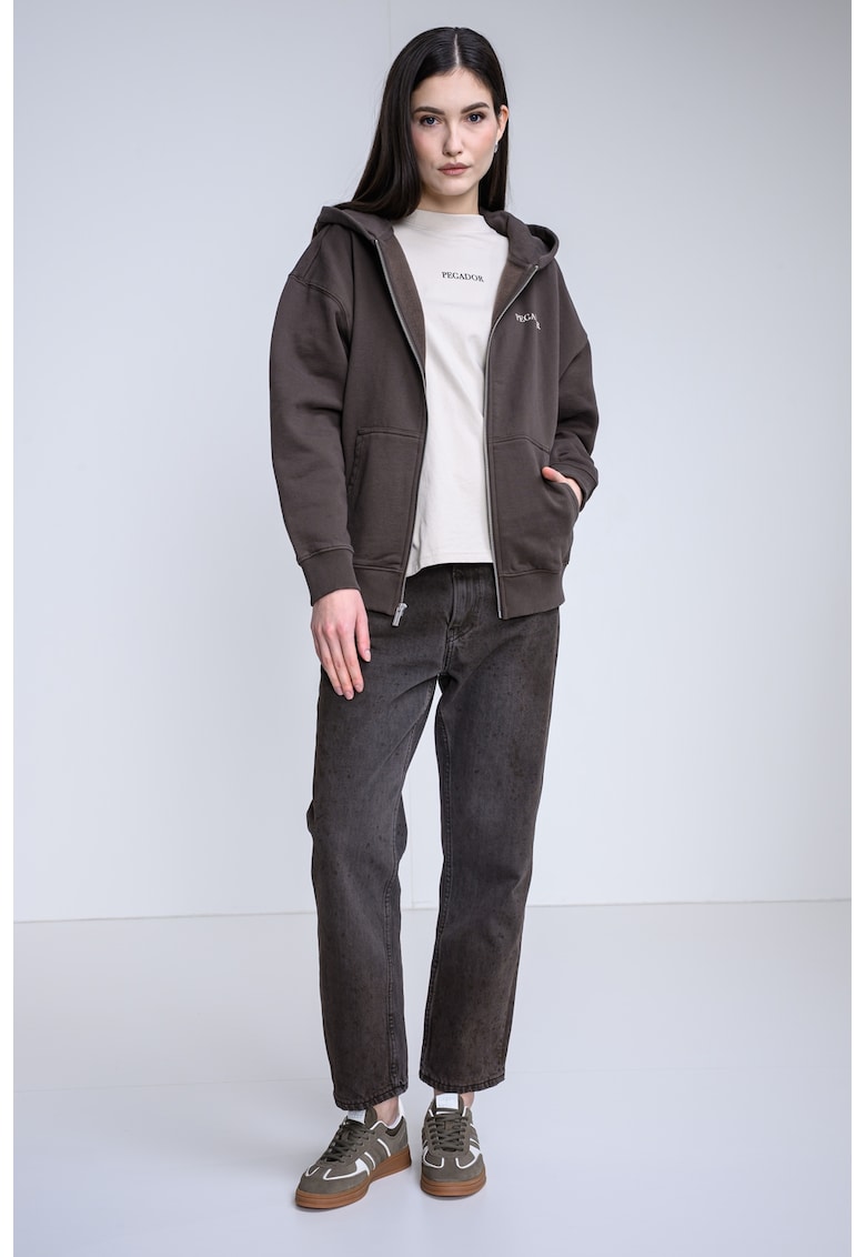 Hanorac lejer cu fermoar si imprimeu logo pe spate