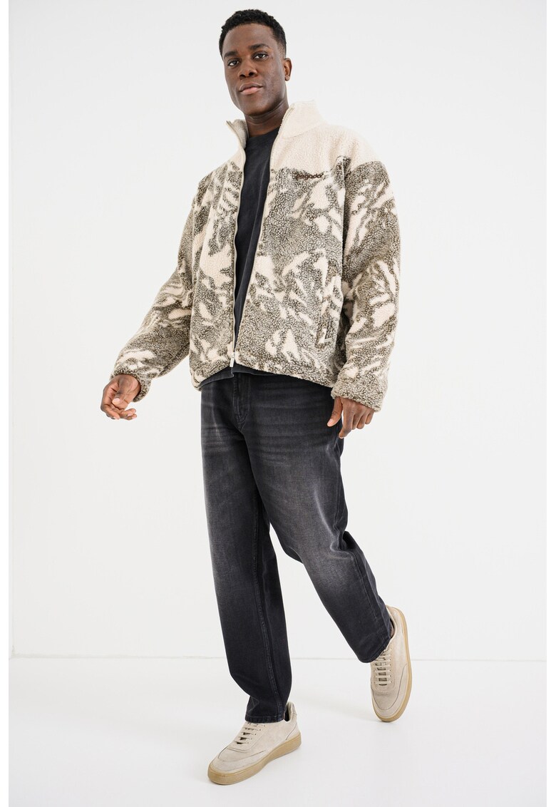 Jacheta cu fermoar si buzunare - Maro taupe/Crem