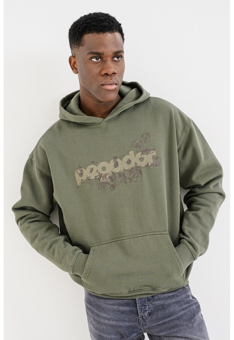 Tricou cu decolteu la baza gatului si imprimeu grafic - Verde aquamarin