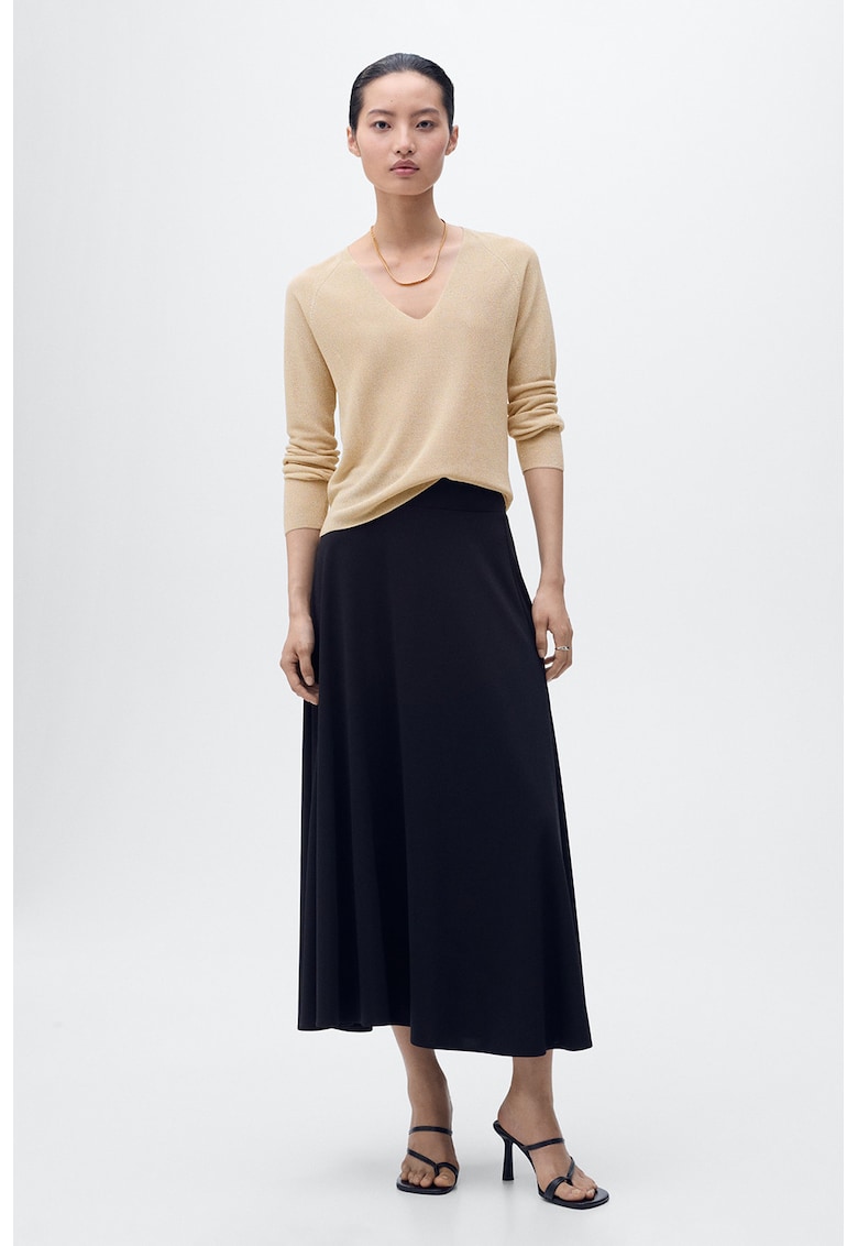 Pulover din lurex cu decolteu in V - Bej