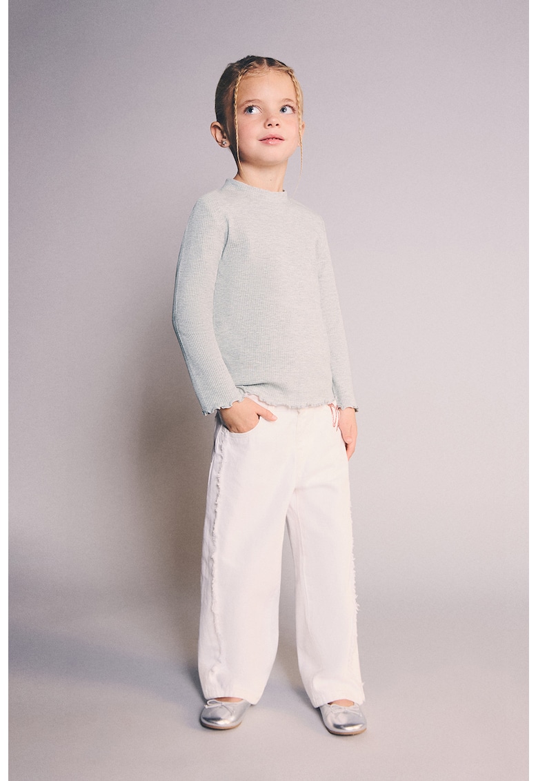 Bluza cu aspect striat si guler scurt - Gri deschis melange