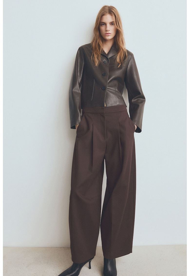 Jacheta din piele ecologica cu revere decupate - Maro