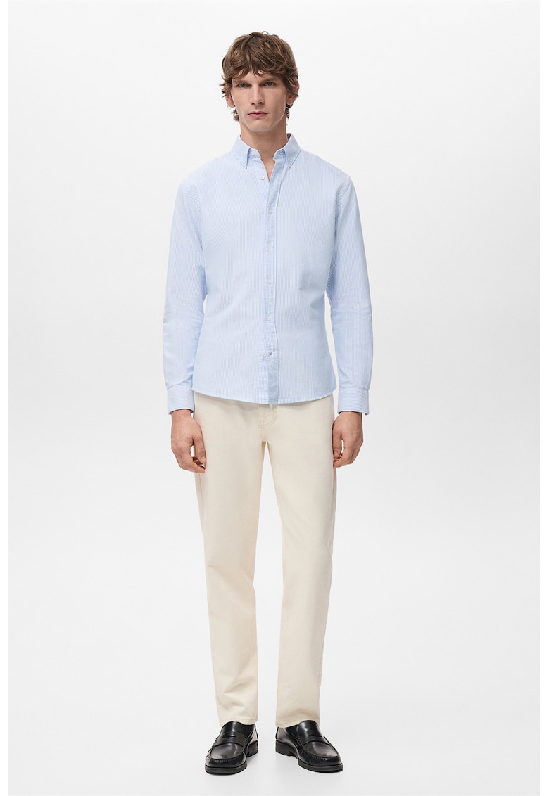 Camasa slim fit cu dungi si guler fixat cu nasturi - Alb/Albastru lavanda