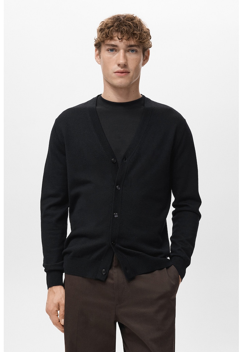 Cardigan din lana cu nasturi - Negru