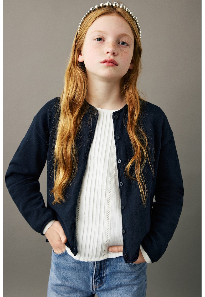 Cardigan din bumbac cu nasturi - Bleumarin