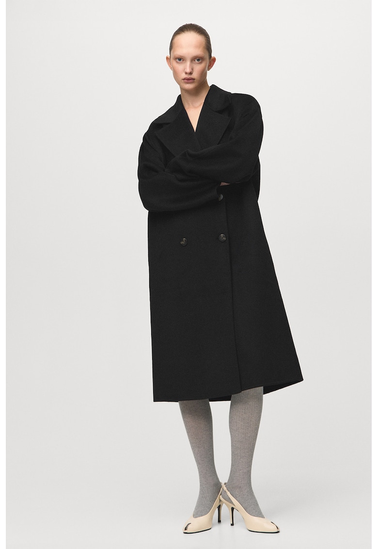 Palton lejer din amestec de lana cu buzunare - Negru