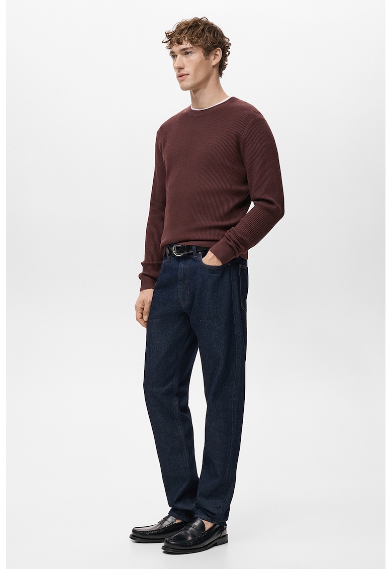 Pulover slim-fit din amestec de bumbac - Rosu inchis