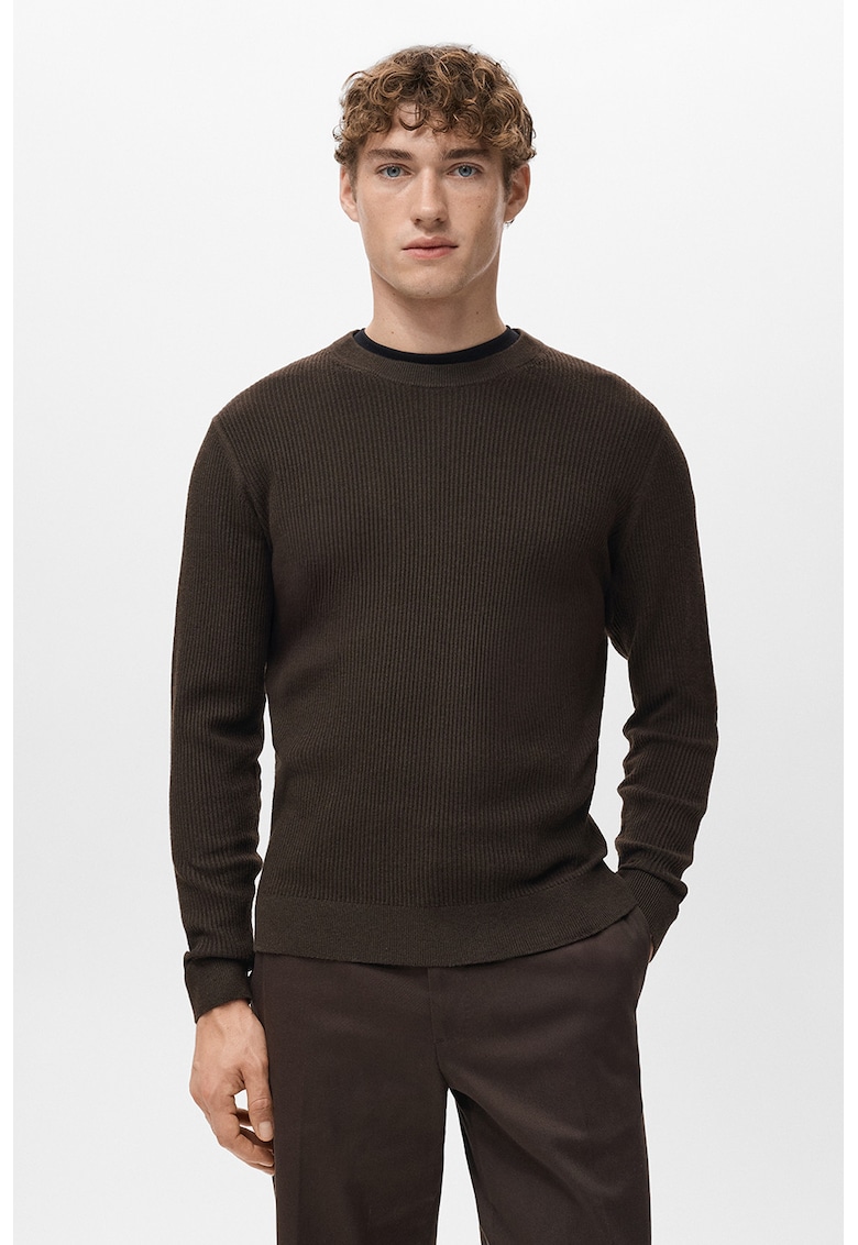 Pulover slim-fit din amestec de bumbac - Maro inchis