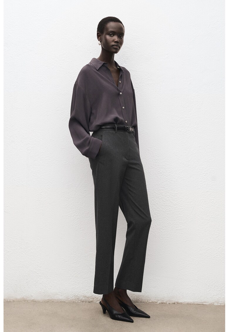 Pantaloni drepti cu detalii pensa - Alb/Gri inchis melange