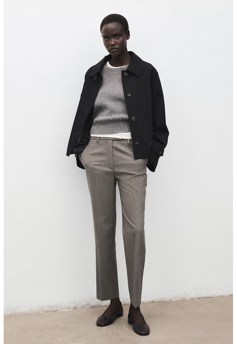 Pantaloni drepti cu detalii pensa - Maro camel