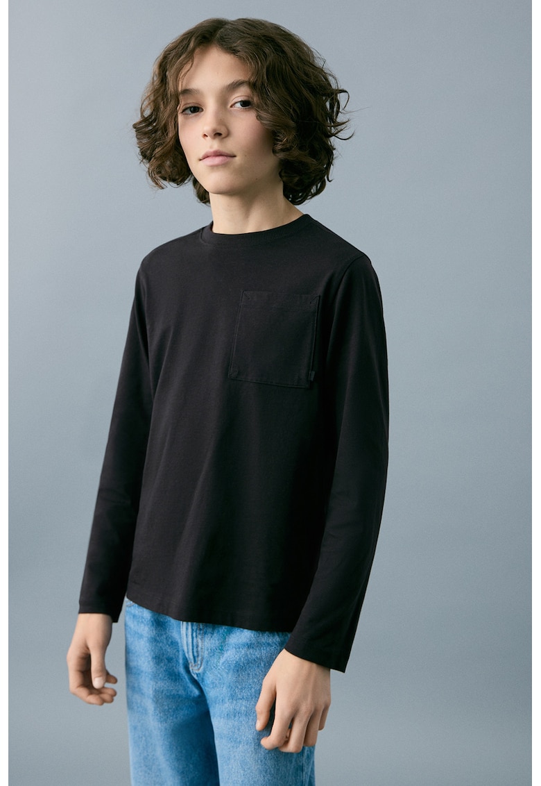 Bluza din bumbac cu buzunar pe piept - Negru