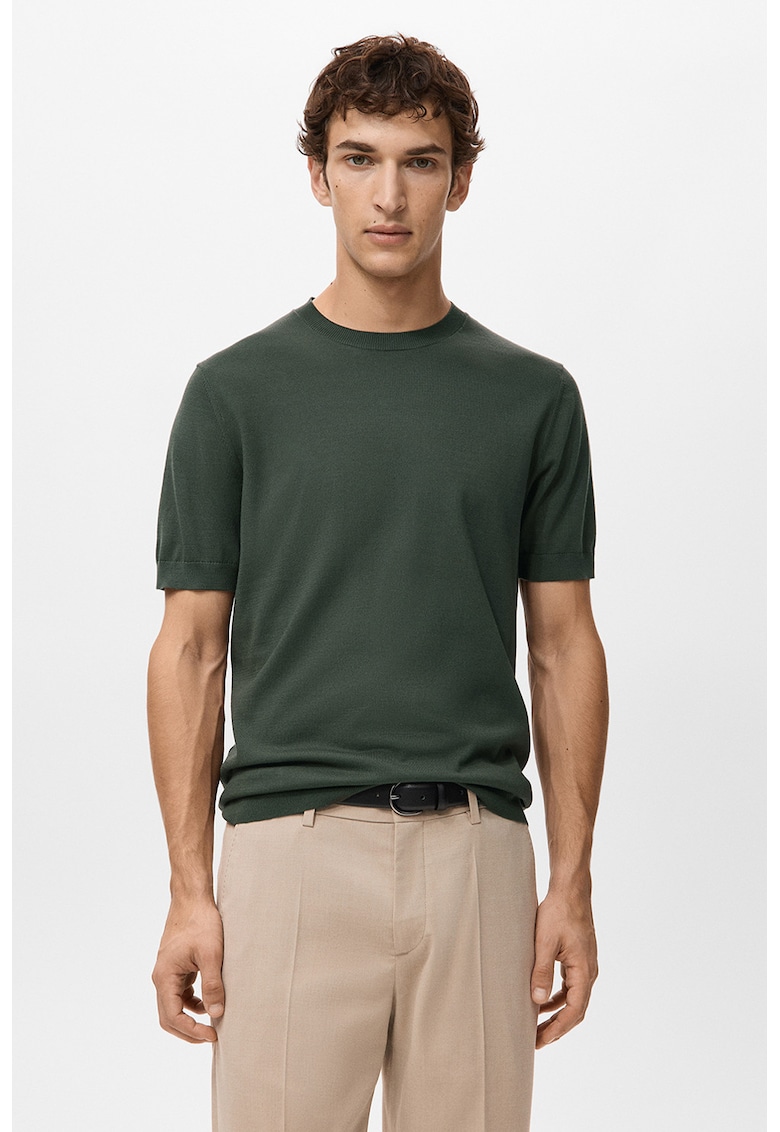 Tricou tricotat fin din bumbac - Verde feriga