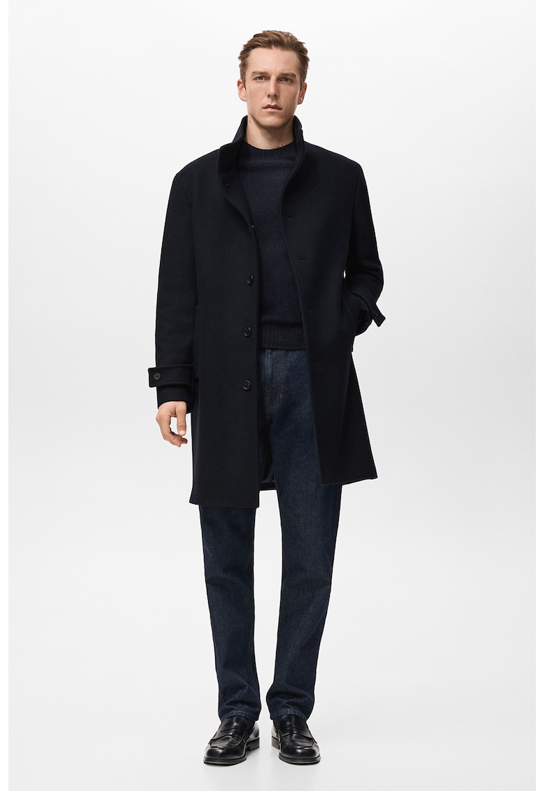 Palton din amestec de lana cu buzunare laterale - Negru