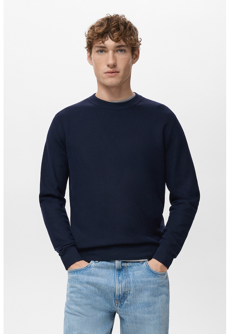 Pulover slim-fit cu model uni - Albastru ultramarin