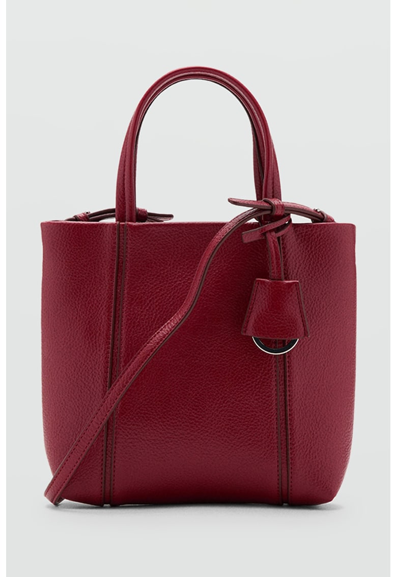 Geanta din piele ecologica cu bareta de umar - Rosu inchis/Argintiu