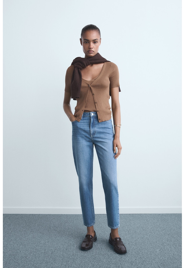 Blugi crop cu croiala mom-fit - Albastru lavanda