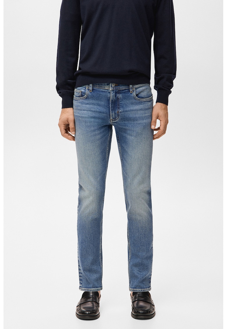 Blugi slim-fit cu aspect decolorat - Albastru lavanda