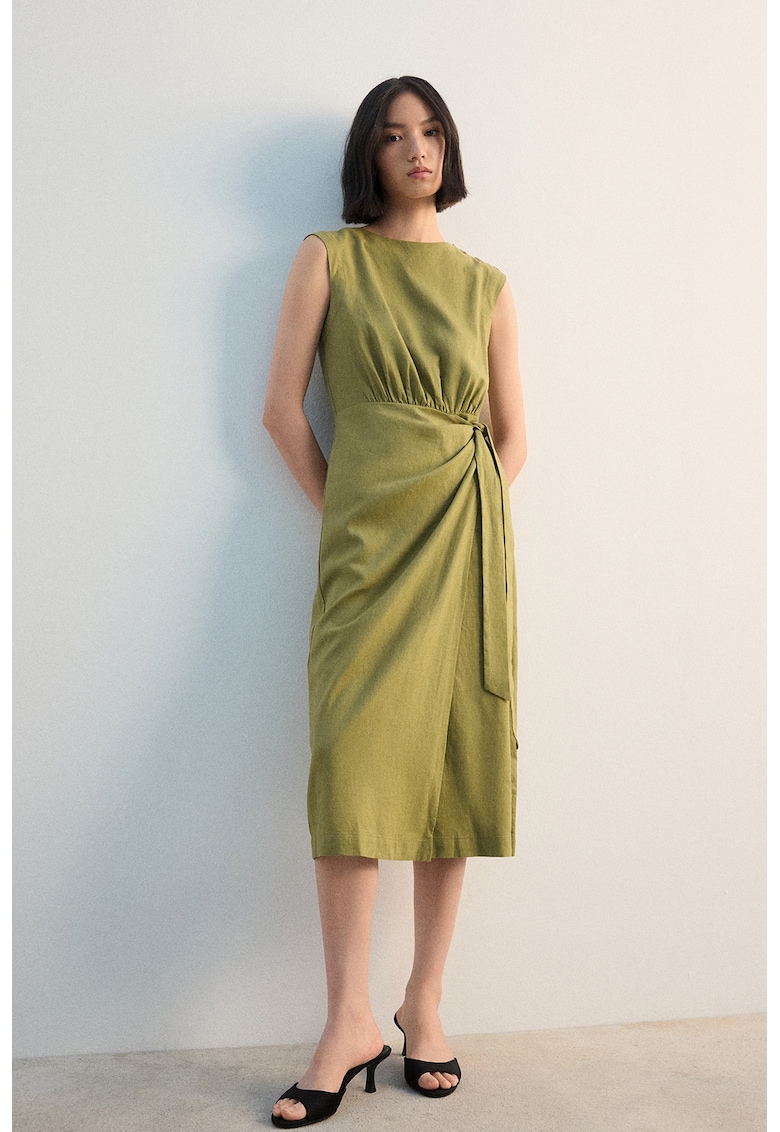 Rochie din amestec de in - Verde masliniu