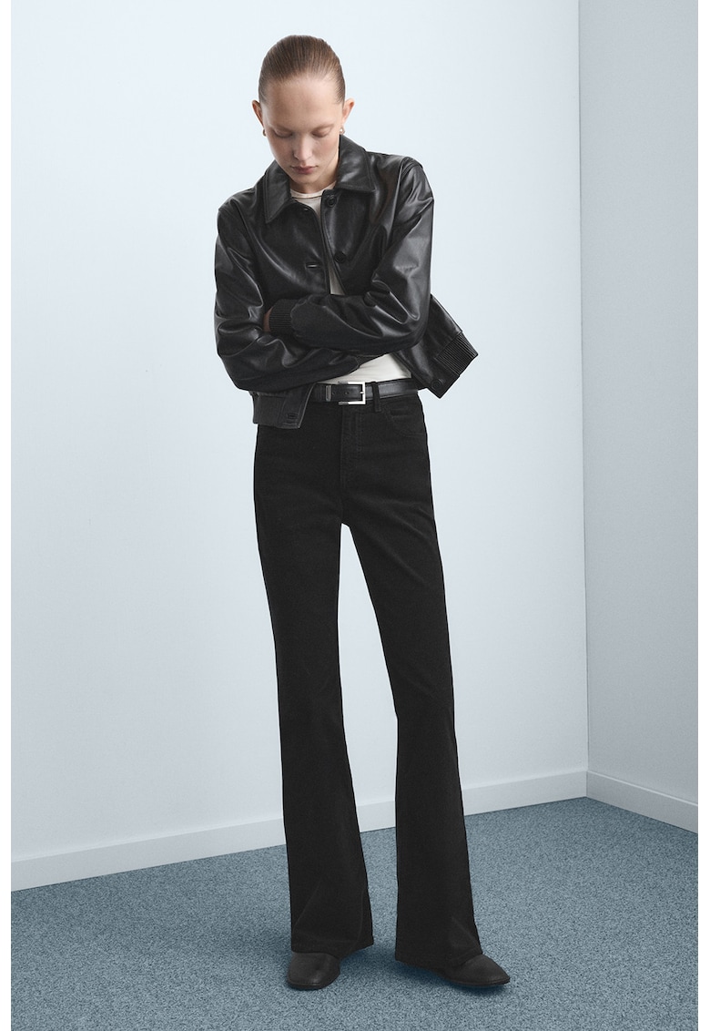 Blugi evazati de catifea cu talie inalta - Negru