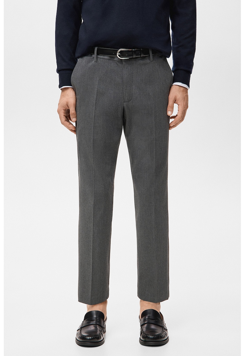 Pantaloni eleganti slim fit cu talie medie - Gri inchis melange