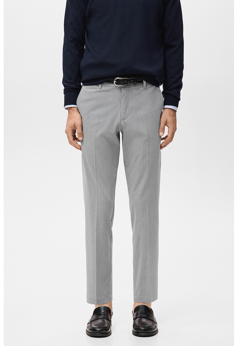 Pantaloni eleganti slim fit cu talie medie - Gri deschis melange
