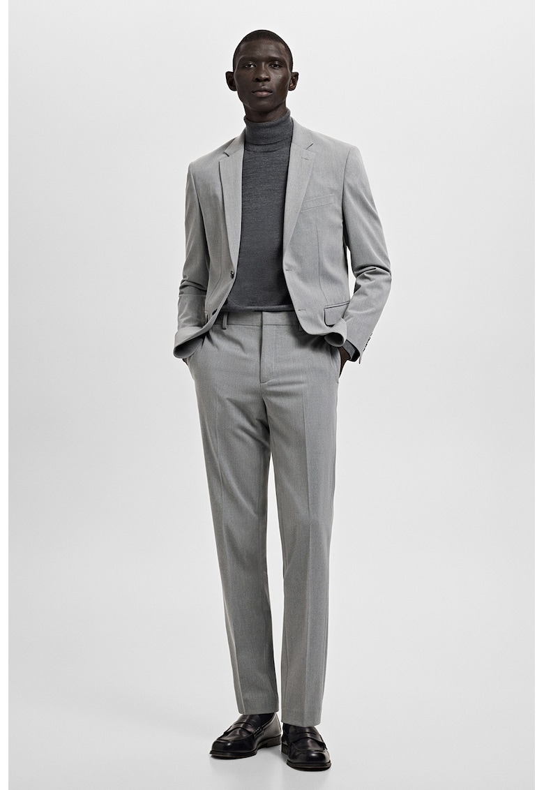 Pantaloni super slim fit cu pliuri - Gri deschis melange