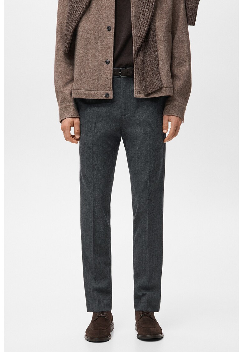 Pantaloni slim fit cu dungi - Gri inchis melange