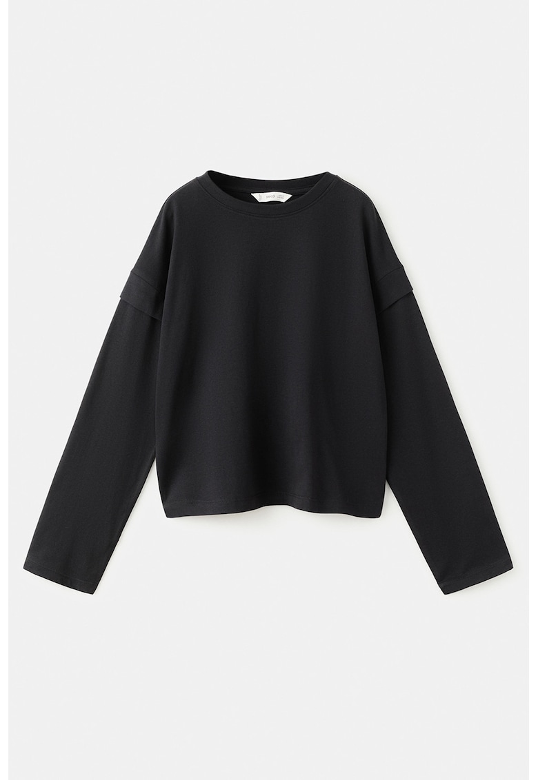 Bluza de bumbac cu decolteu la baza gatului - Negru