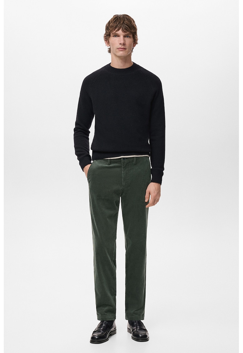 Pantaloni slim fit din reiat - Verde inchis